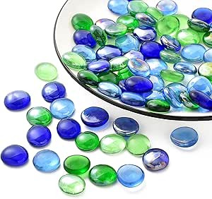 HAIOPS Flat Glass Marbles 1lb, Mixed Color Blue Green Glass Beads Stone for Floral Arrangements V... | Amazon (US)