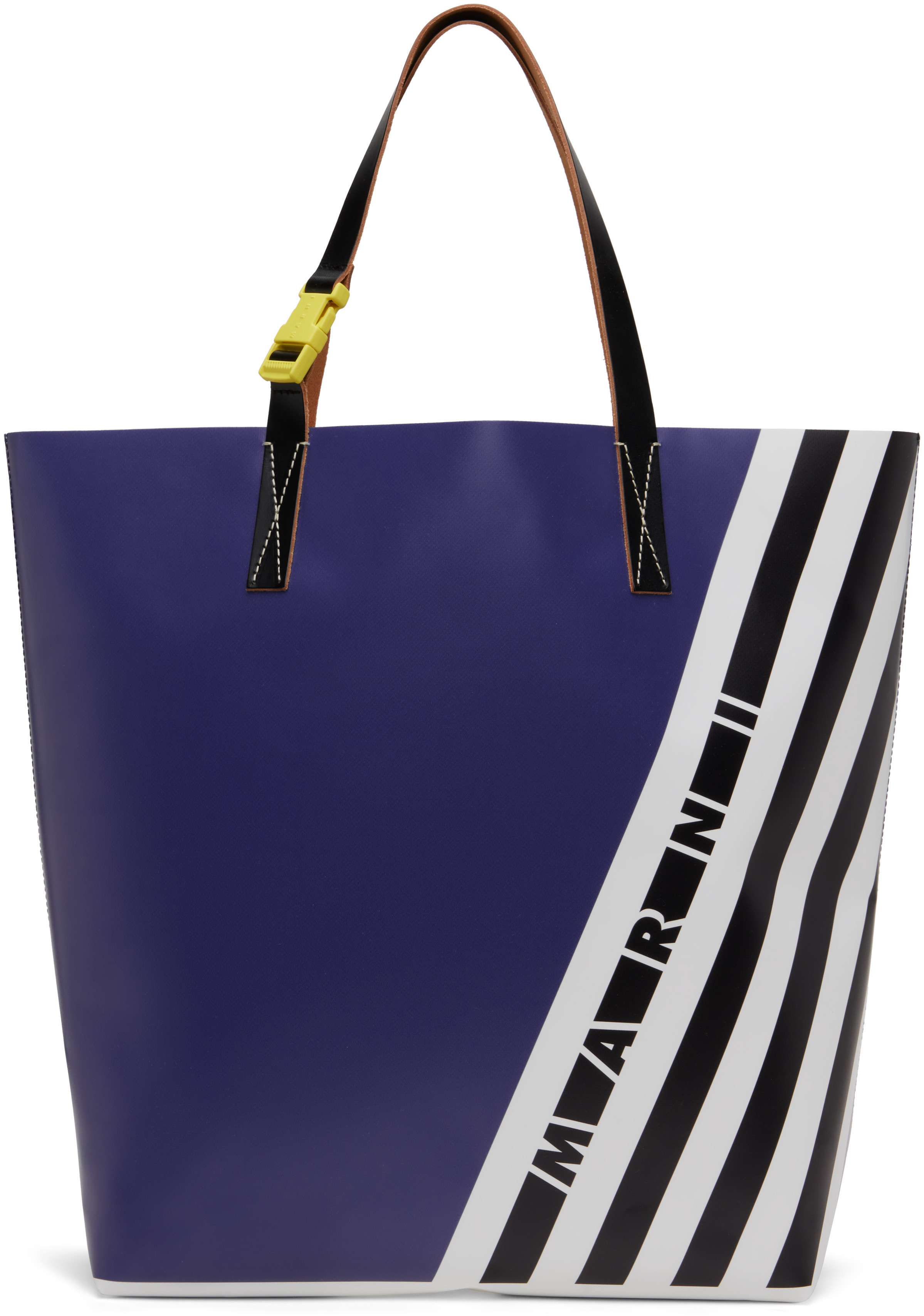 Marni Navy & Black Stripes N/S Tote | SSENSE