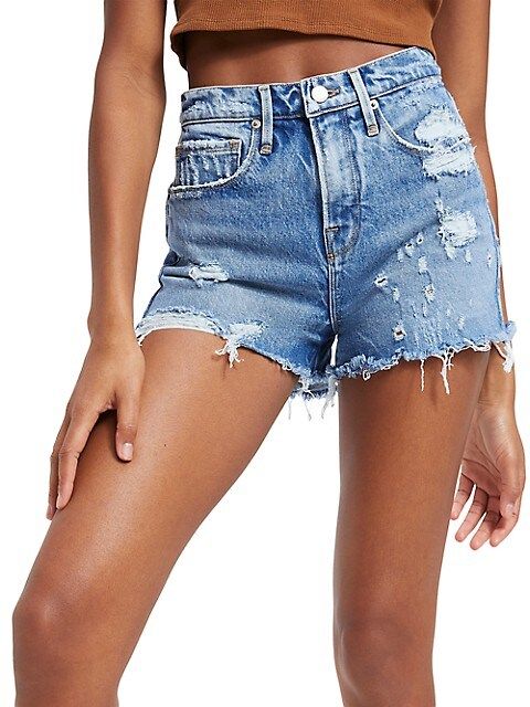 Good '90s High-Waisted Distressed Denim Shorts | Saks Fifth Avenue