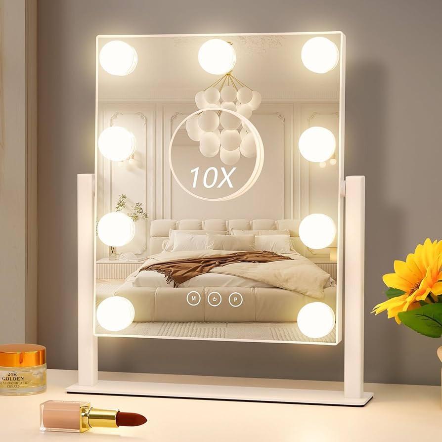 Vanity Mirror with Lights, Hollywood Vanity Makeup Mirror with 9 Dimmable LED Bulbs, 3 Color Ligh... | Amazon (US)