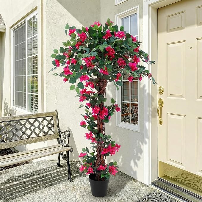 5 Feet Artificial Bougainvillea Tree Faux Blooming Tree with Flowers in Plastic Pot, Fake Bougain... | Amazon (US)