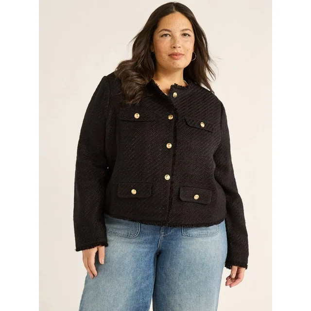 Free Assembly Women’s and Women's Plus Tweed Jacket, Sizes XS-4X | Walmart (US)