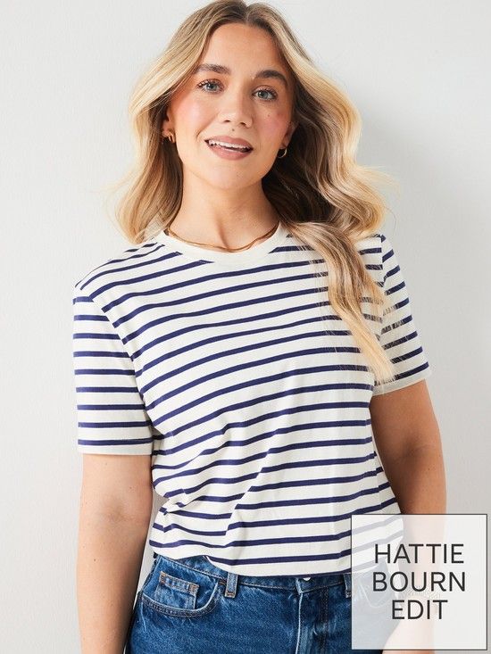 X Hattie Bourn Stripe Crew Neck T-shirt - Blue/White | Very (UK)