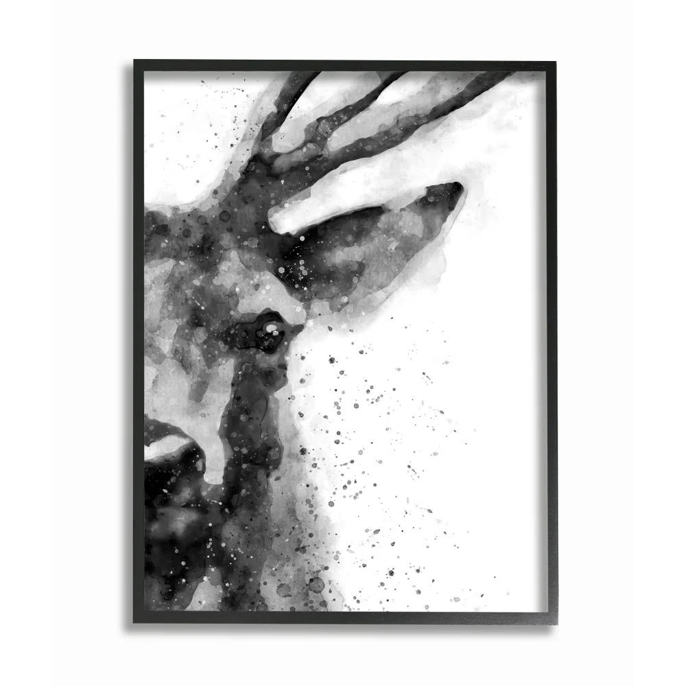 " Buck Reindeer Antlers Wild Forest Animal Black White " by Daphne Polselli | Wayfair North America