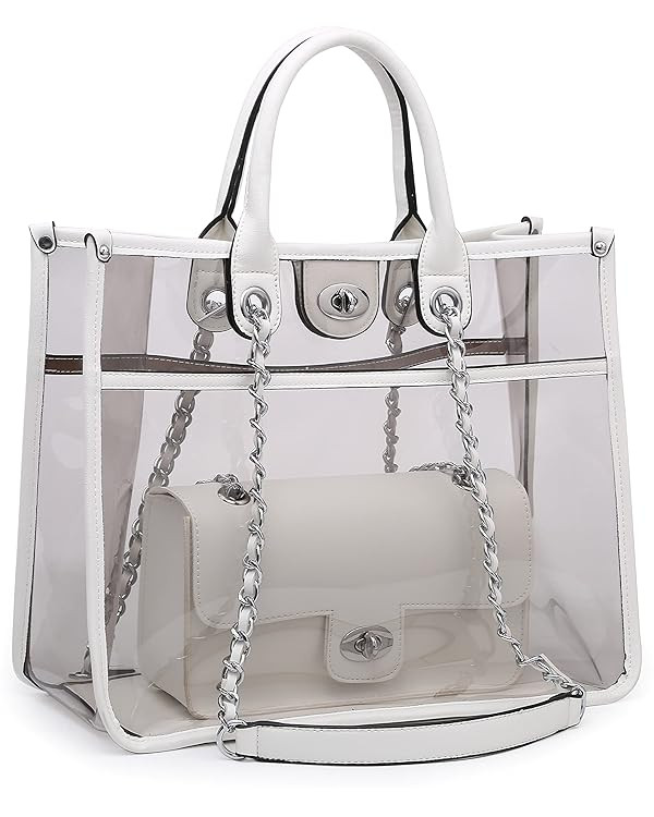 Large Clear Tote Bag Stadium Approved Women Clear Purse for Stadium Events Crossbody 2 in 1 Shoul... | Amazon (US)