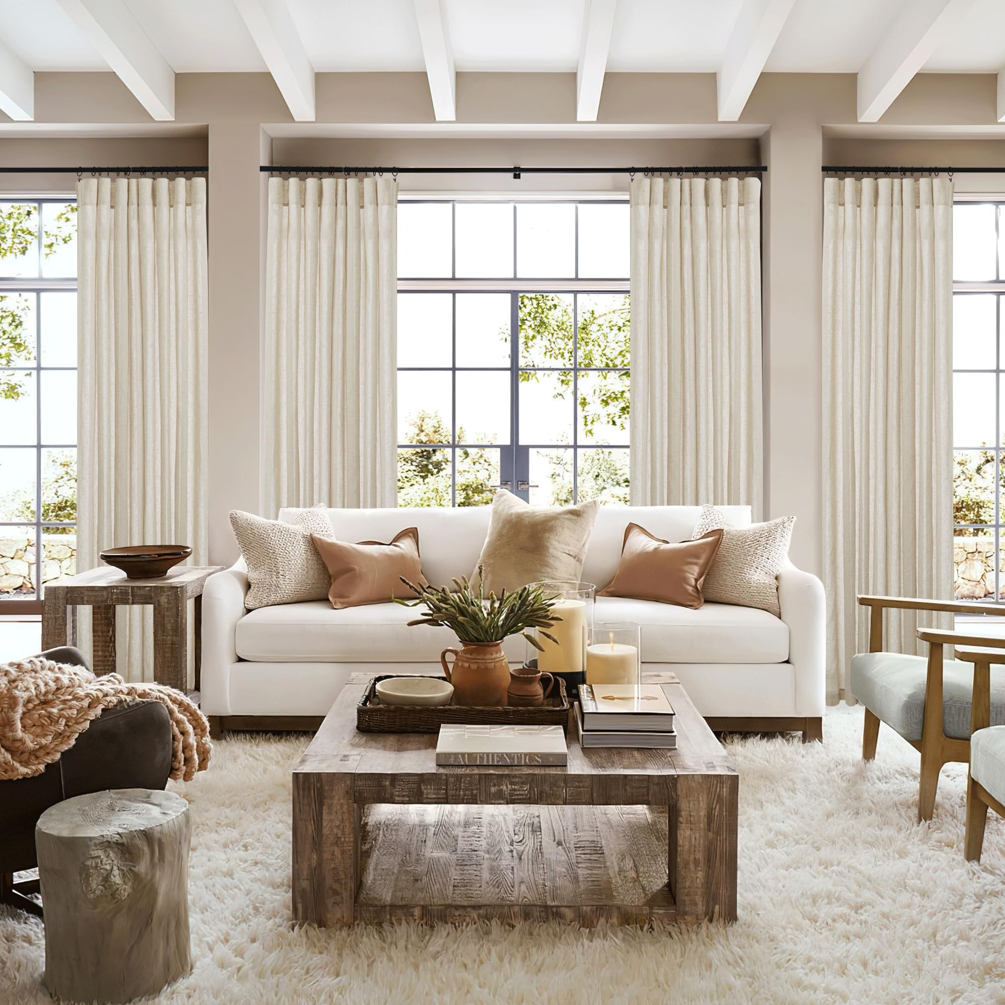 RYB HOME Flax Linen Blend Curtains 84 Inches Long - Semi Sheer Breathable Woven Light Filtering W... | Amazon (US)