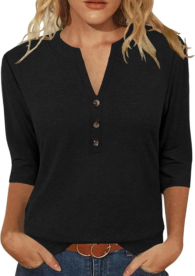 JomeDesign Womens Tops 3/4 Sleeve V Neck Shirts Dressy Casual Tunic Blouses Summer Tees | Amazon (US)