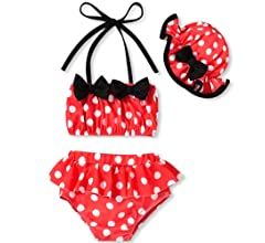 Aalizzwell Toddler Baby Girls 3 Piece Bikini Set Bathing Suit with Hat | Amazon (US)