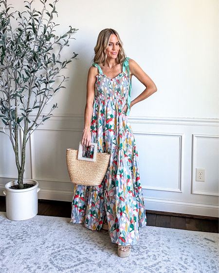 Love this gorgeous maxi dress! Ribbon straps are adjustable and top is smocked - so flattering! Wearing size small (it does come in xs but I accidentally ordered small)  


Vacation outfit, spring dress, spring break outfitt

#LTKstyletip #LTKfindsunder100 #LTKover40