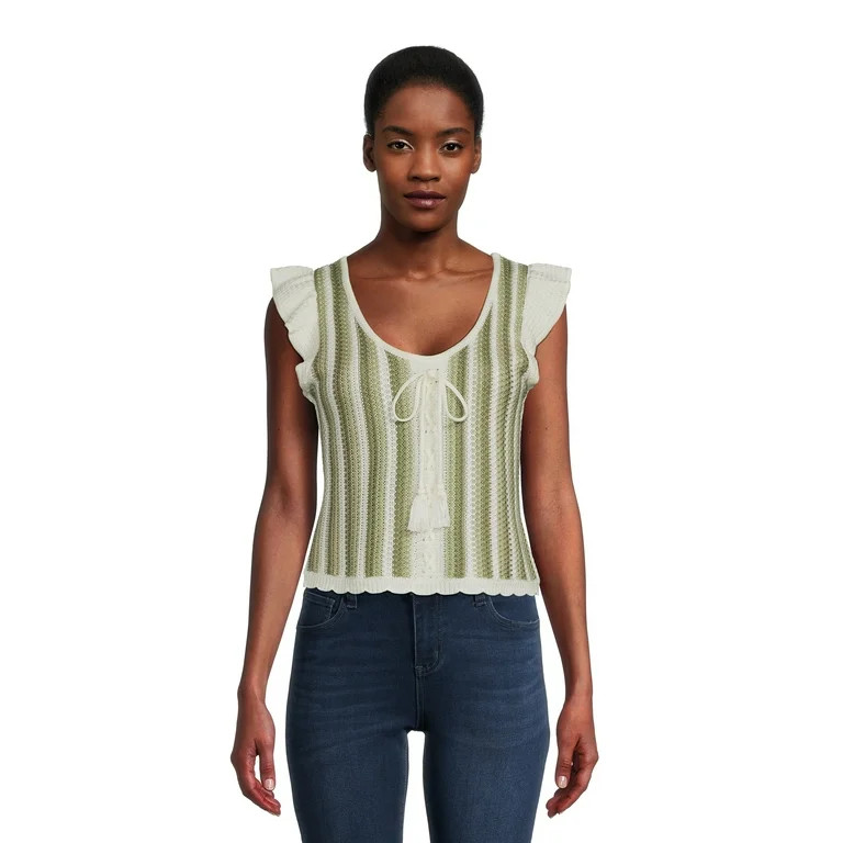 Madden NYC Juniors Lace-Up Crochet Top, Sizes XS-3XL | Walmart (US)