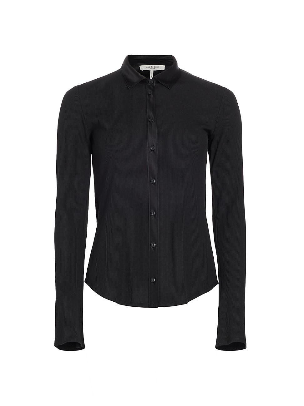 Women's Ribbed Mix Media Button Down - Black - Size XS | Saks Fifth Avenue