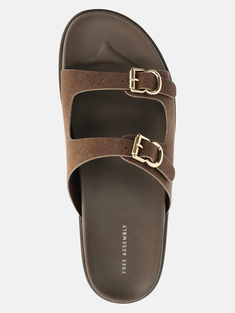 Free Assembly Women's Double Strap Footbed Slide Sandals | Walmart (US)