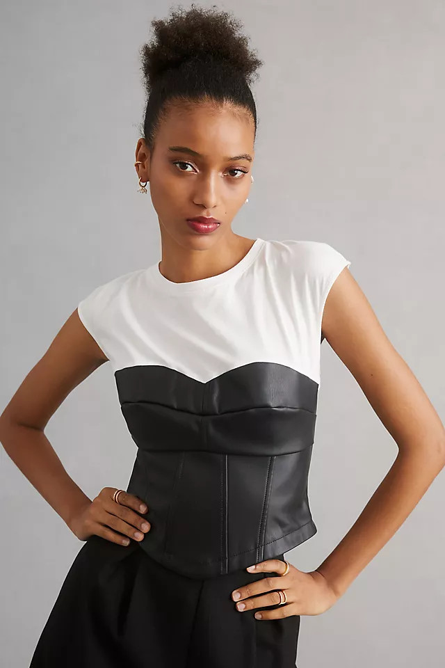 By Anthropologie Faux Leather Corset Top | Anthropologie (US)
