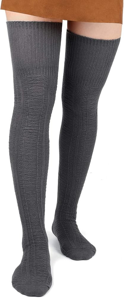 Women Thigh High Socks Extra Long Cotton Knit Warm Thick Tall Long Boot Stockings Leg Warmers | Amazon (US)