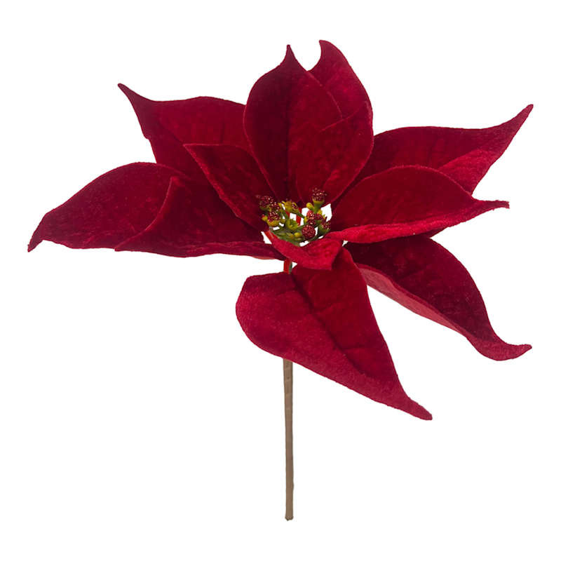 Pomegranate Red Poinsettia Floral Pick, 10" | At Home