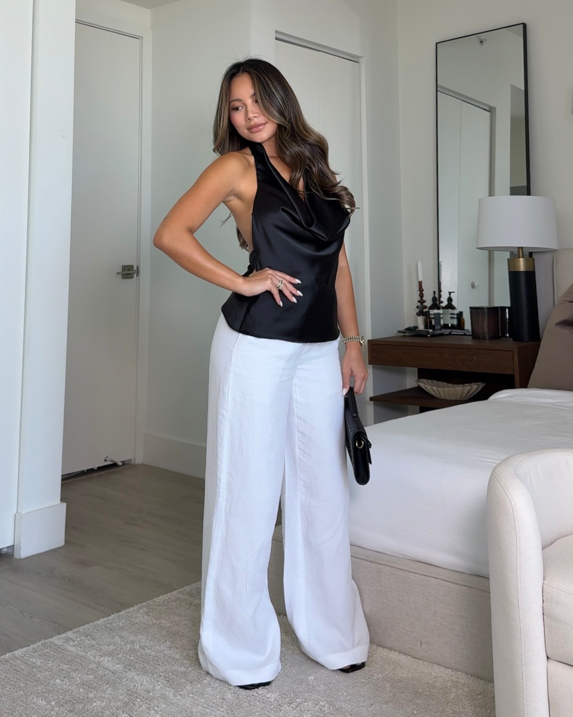 Wearing size XS in the top, and XS in the bottoms 