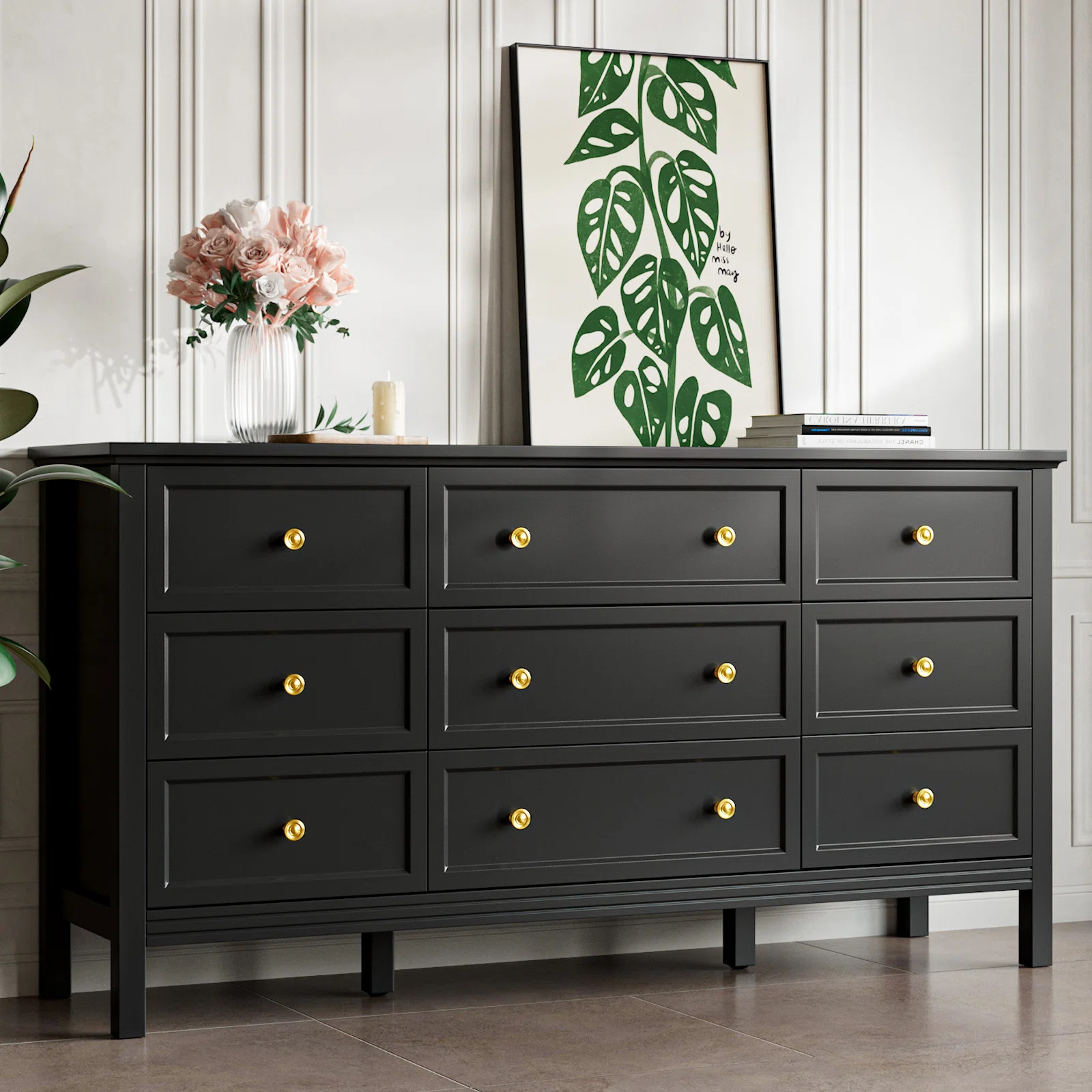 Winston Porter White 9 Drawer Dresser, Modern Dresser With Gold Handles & Reviews | Wayfair | Wayfair North America