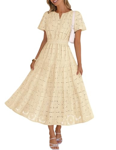 MEROKEETY Women's Summer Floral Maxi Dress 2026 Spring Boho Vacation Eyelet Lace Short Sleeve A L... | Amazon (US)