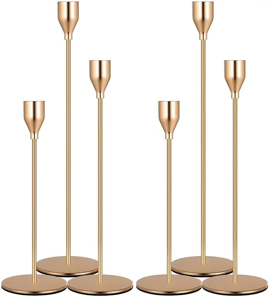 2 Sets, 6 PCS French Gold Taper Candlestick Holders Set for Table Centerpiece, Vintage Modern Can... | Amazon (US)