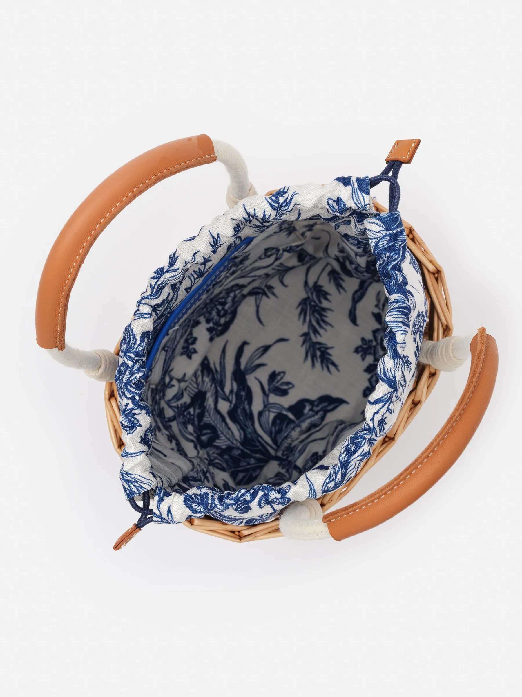 Natural/Navy Giardino Toile Caryl Wicker Handbag | Women's Handbags | J.McLaughlin | J.McLaughlin