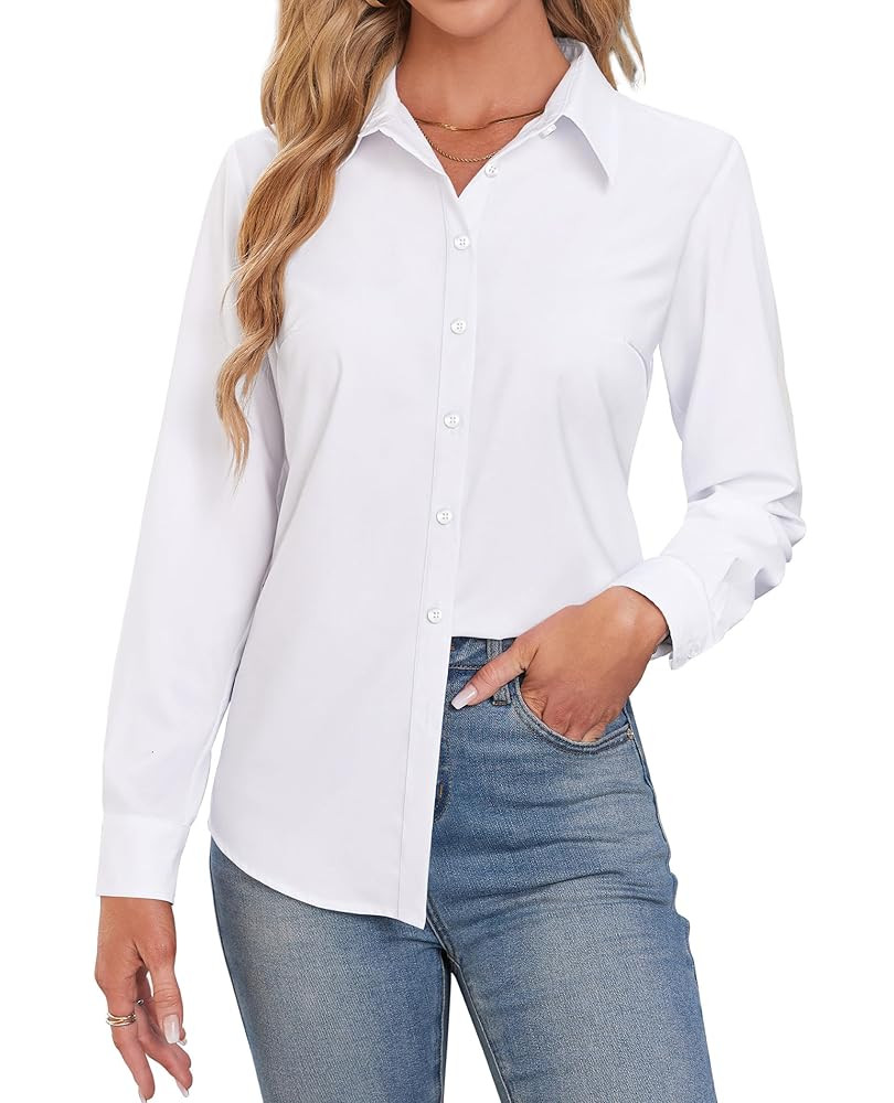 Button Down Shirts for Women Business Casual Blouses Long Sleeve Fit Dress Shirt Collar Wrinkle F... | Amazon (US)