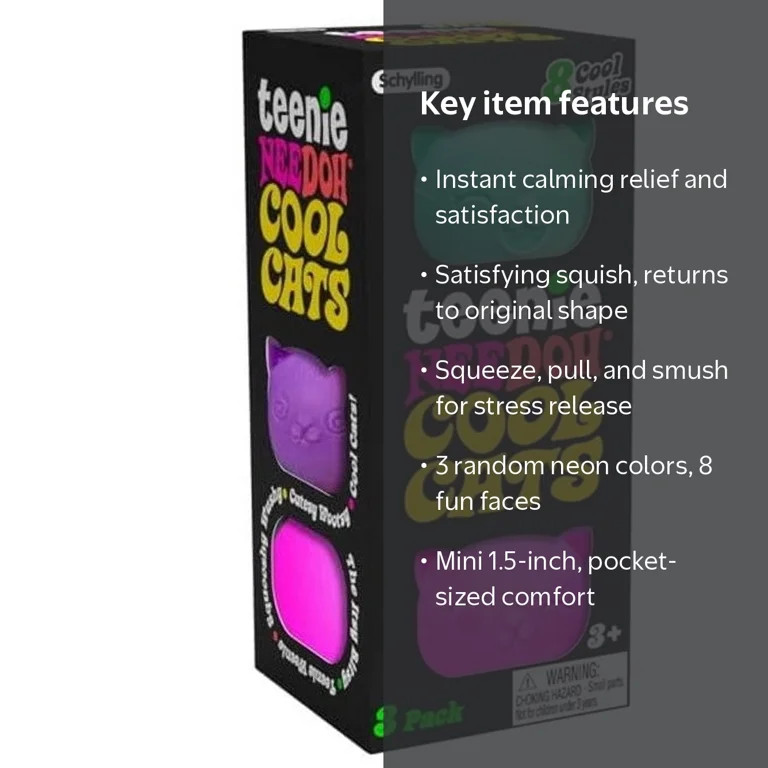 NeeDoh Teenie Cool Cats Stress Ball 3-Pack (3 RANDOM Colors!) | Walmart (US)