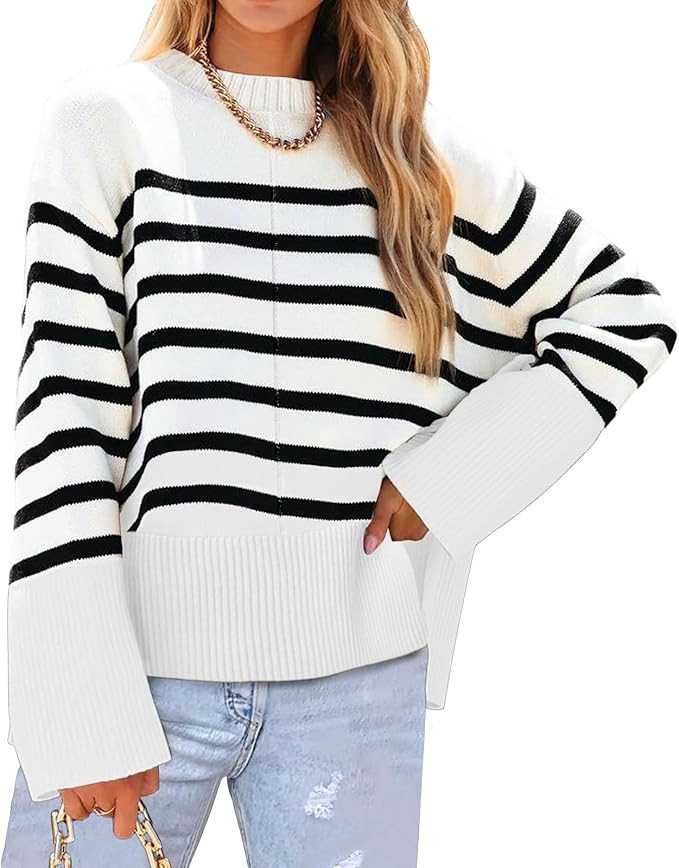 Womens Sweaters Casual Crew Neck Fashion Wide Ribbed Cuff Knit Tunic Pullover Oversized Solid Jum... | Amazon (US)