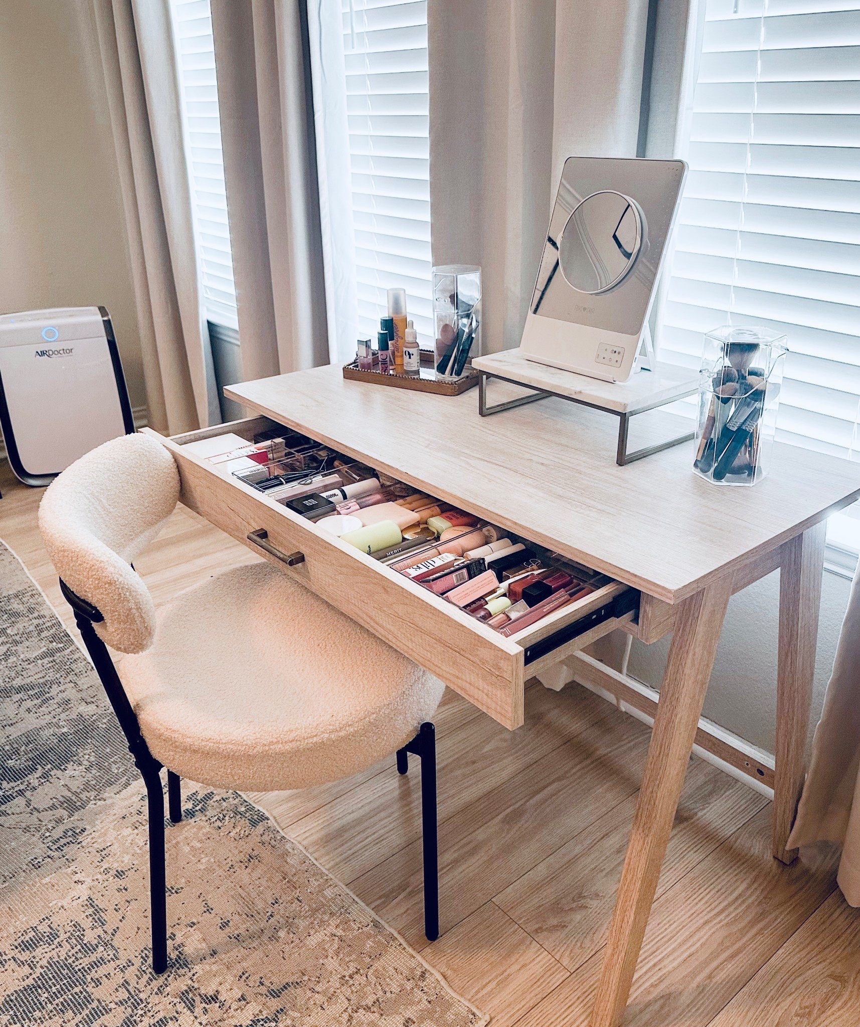 Beauty Space. “Vanity” It’s technically a writing desk but it works. 
#beauty #vanity #desk #space #home #organized 

#LTKHome #LTKStyleTip #LTKBeauty