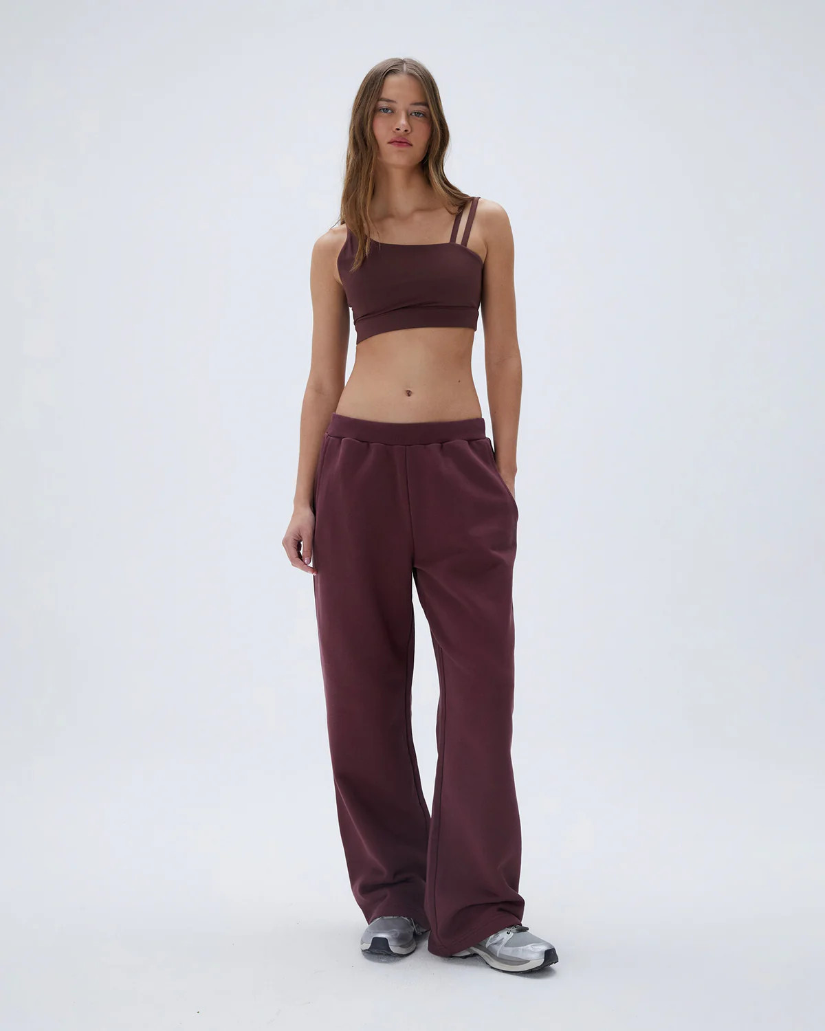 Low Rise Straight Leg Sweatpants - Burgundy | Adanola UK