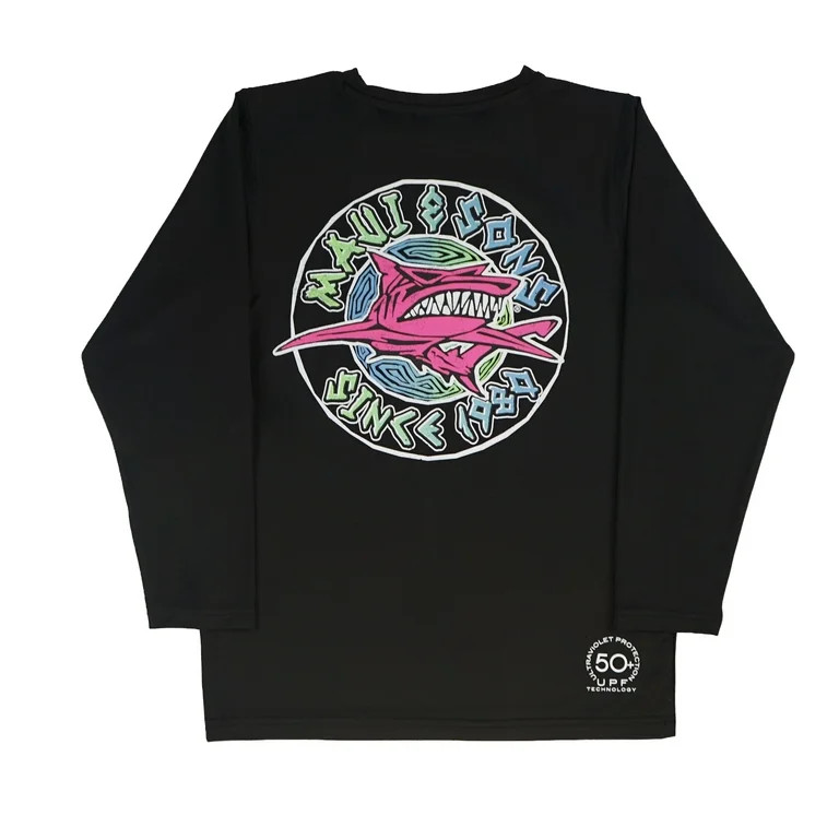 Maui and Sons Boys LS Sunshirt, Sharkin’ UV Swim Top, Black, Sun Protection Beachwear | Walmart (US)