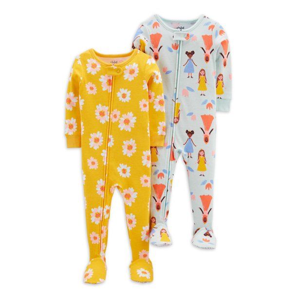Carter's Child of Mine Baby Girl Snug Fit Cotton One Piece Footed Pajamas, 2-Pack, Sizes 12-24M -... | Walmart (US)