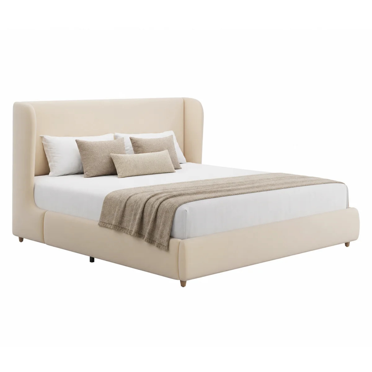 King 47" Tall Wingback Headboard Bed Frame, Cream Suede Upholstered Platform Bed,Noise-Free Desig... | Wayfair North America