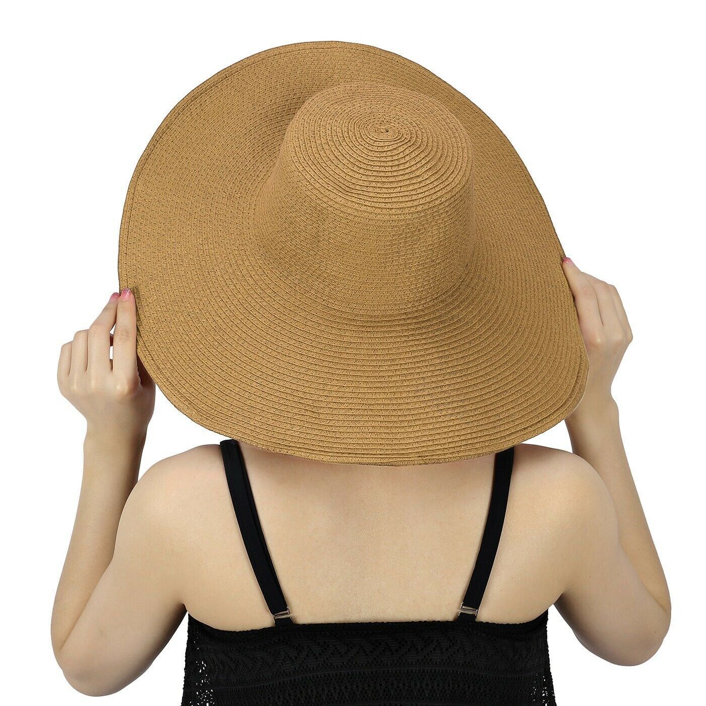 Women's Summer Lady Floppy Straw Hat Sun Beach Fashion Cap Bow Foldable Wide Brim | Walmart (US)