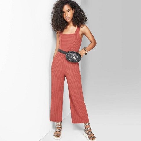 Women's Strappy Square Neck Knit Jumpsuit - Wild Fable™ Brick | Target