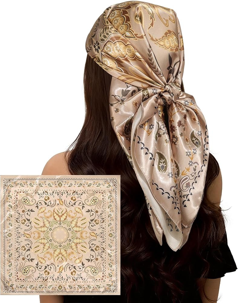 Head Scarf for Women \u2013 35" Large Fashion Silk-Like Satin Scarf, Square Bandana for Hair Sun ... | Amazon (US)
