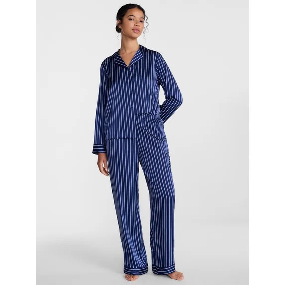 Joyspun Women’s Stretch Satin Sleep Top and Pants, 2-Piece Set, Sizes XS to 3X | Walmart (US)
