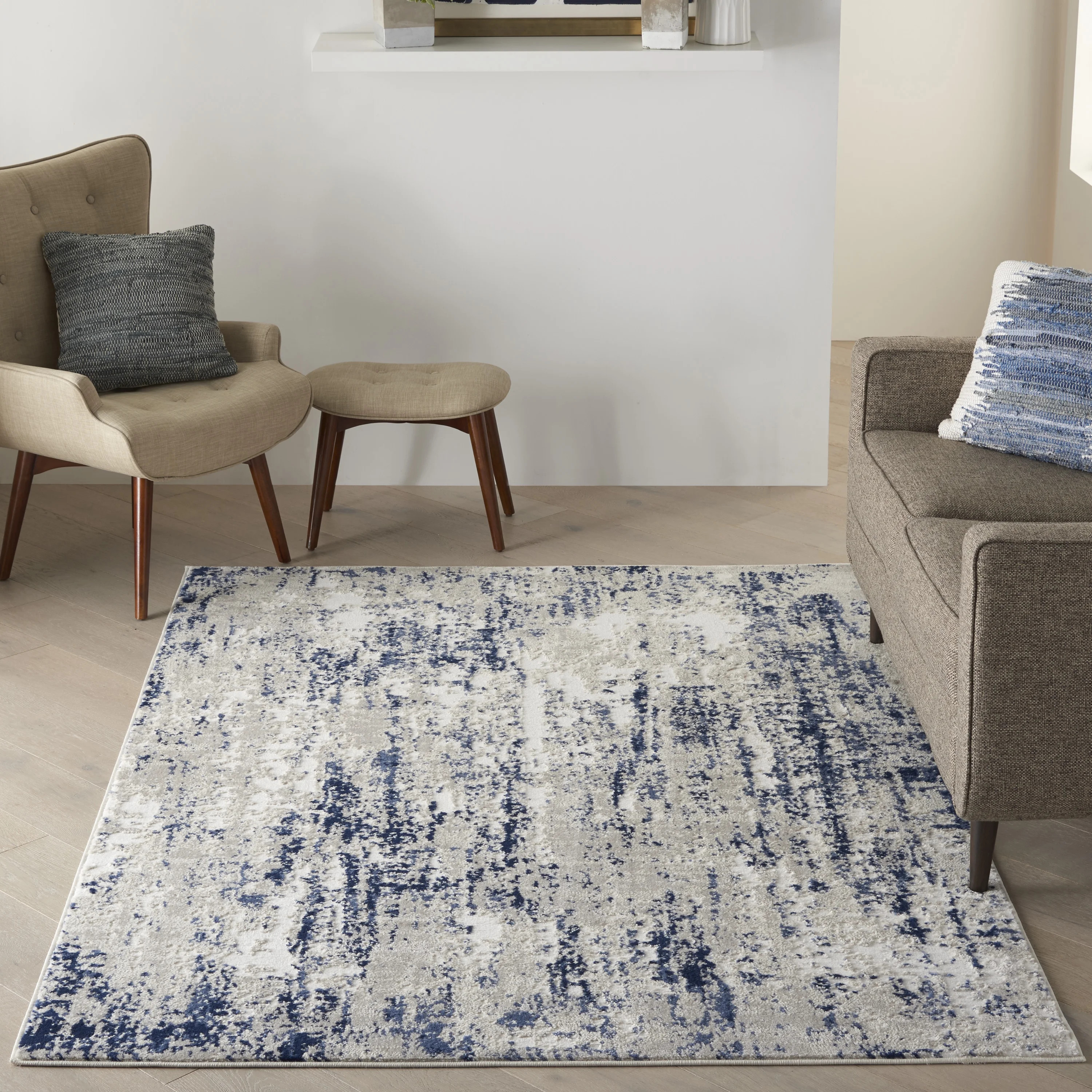 Nourison Cyrus Modern Abstract Ivory/Navy 5'3" x 7'3" Area Rug, (5' x 7') | Walmart (US)