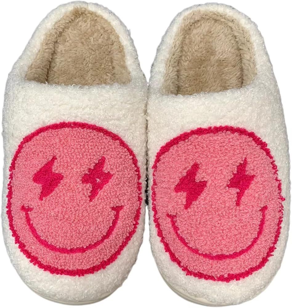 Joymebest Cute bolt happy lightning pink Retro Smiley face slippers , Cozy plush soft memory foam... | Amazon (US)