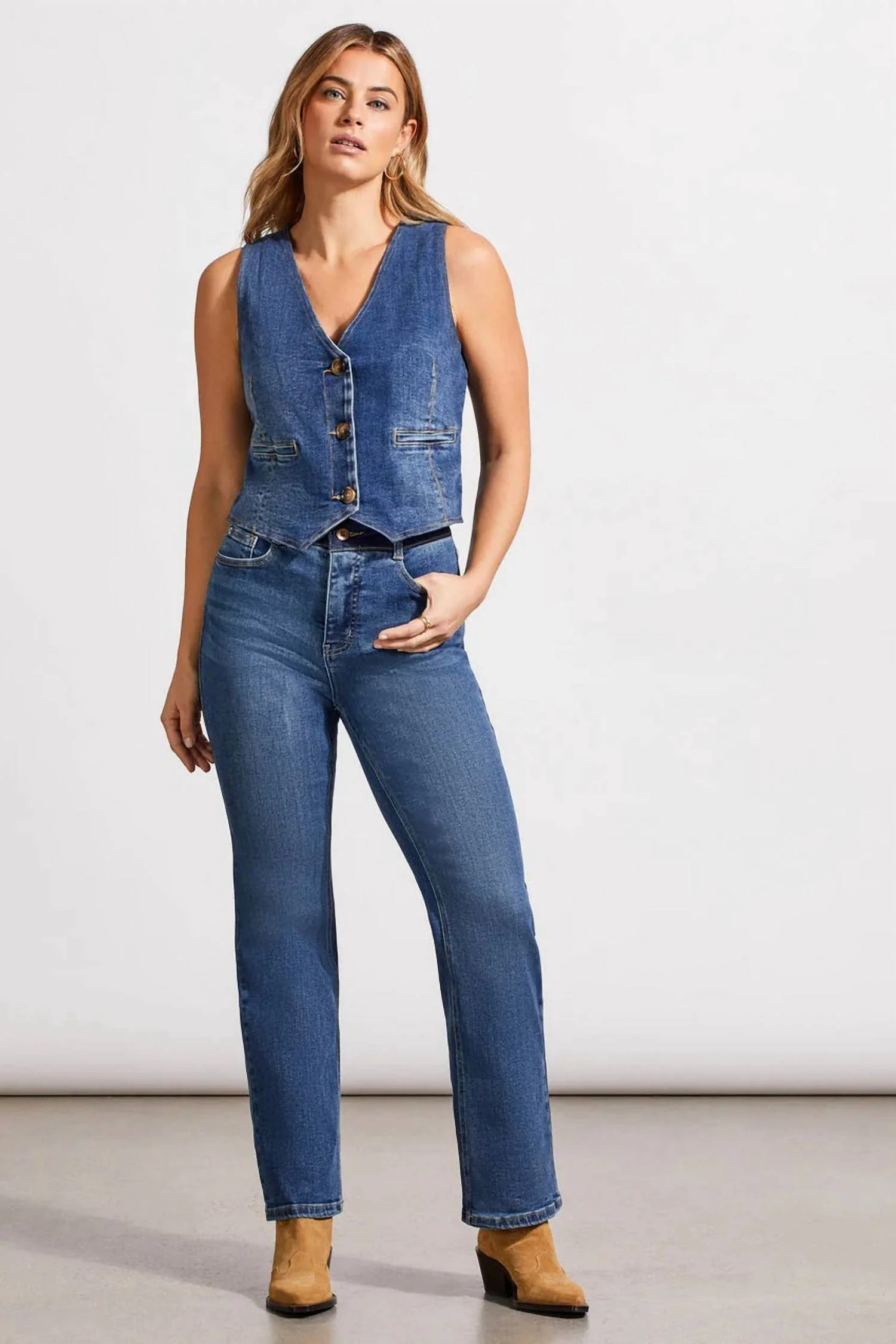 Denim Vest With Back Tie In Soft Indigo | Shop Simon