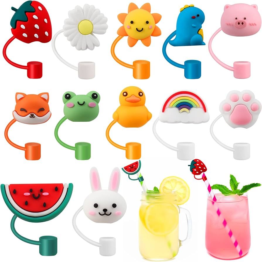 12 Pcs Cute Straw Tips Cover Reusable Dust-Proof Straw Cover Plugs for Drinking Straws Party Gift... | Amazon (US)