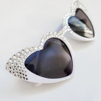 Silver Stud Rhinestone Heart Sunglasses Uv Protection | Etsy (US)