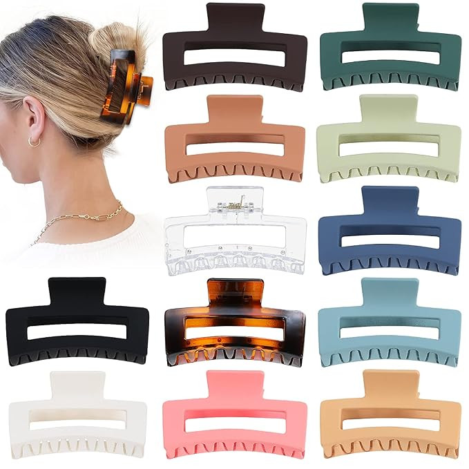 Sisiaipu 3.5 Inch Medium Hair Claw Clips 12 Pack Square Claw Clips for Thick and Thin Hair Rectan... | Amazon (US)