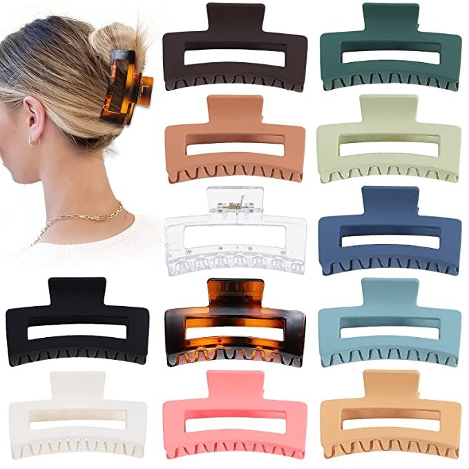 Sisiaipu 3.5 Inch Medium Hair Claw Clips 12 Pack Square Claw Clips for Thick and Thin Hair Rectan... | Amazon (US)