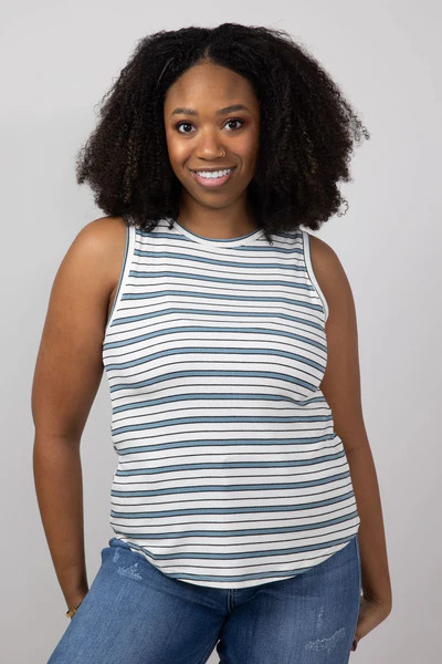 Thread & Supply Euclid Striped Tank Top for Women in White/Sky Blue | Glik's