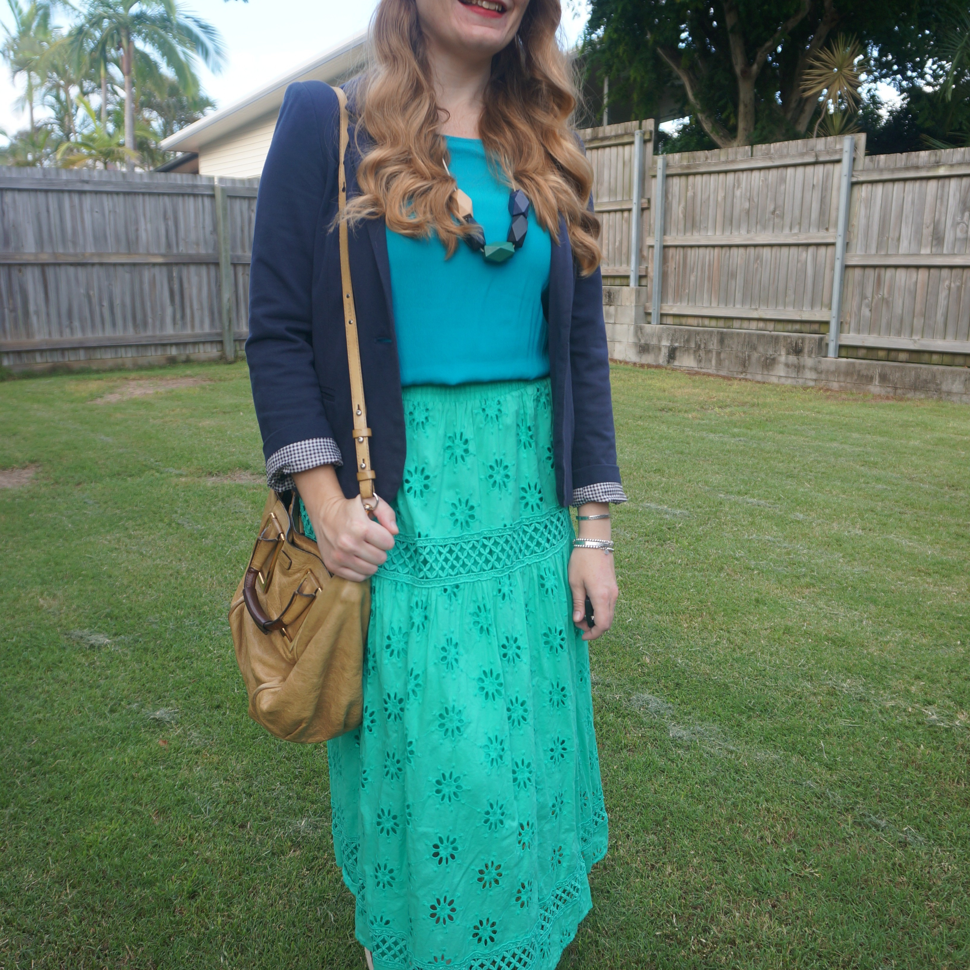 Navy blazer, turquoise tank, Kmart Anko green broderie midi skirt and Chloe Ethel bag 💙💚

#LTKaustralia #LTKsummer #LTKworkwear