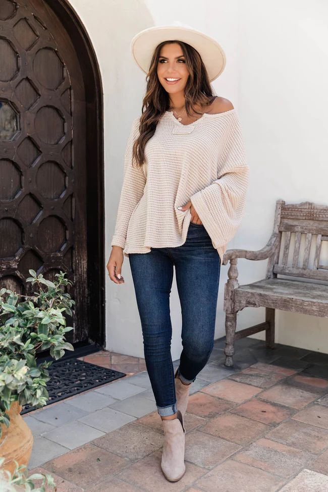 Sweet Enough Oatmeal Knitted Pullover | Pink Lily