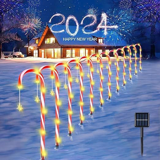 12 Pack Christmas Decorations Outside,21”Outdoor Solar Candy Cane Decorations Lights,Solar Chri... | Amazon (US)