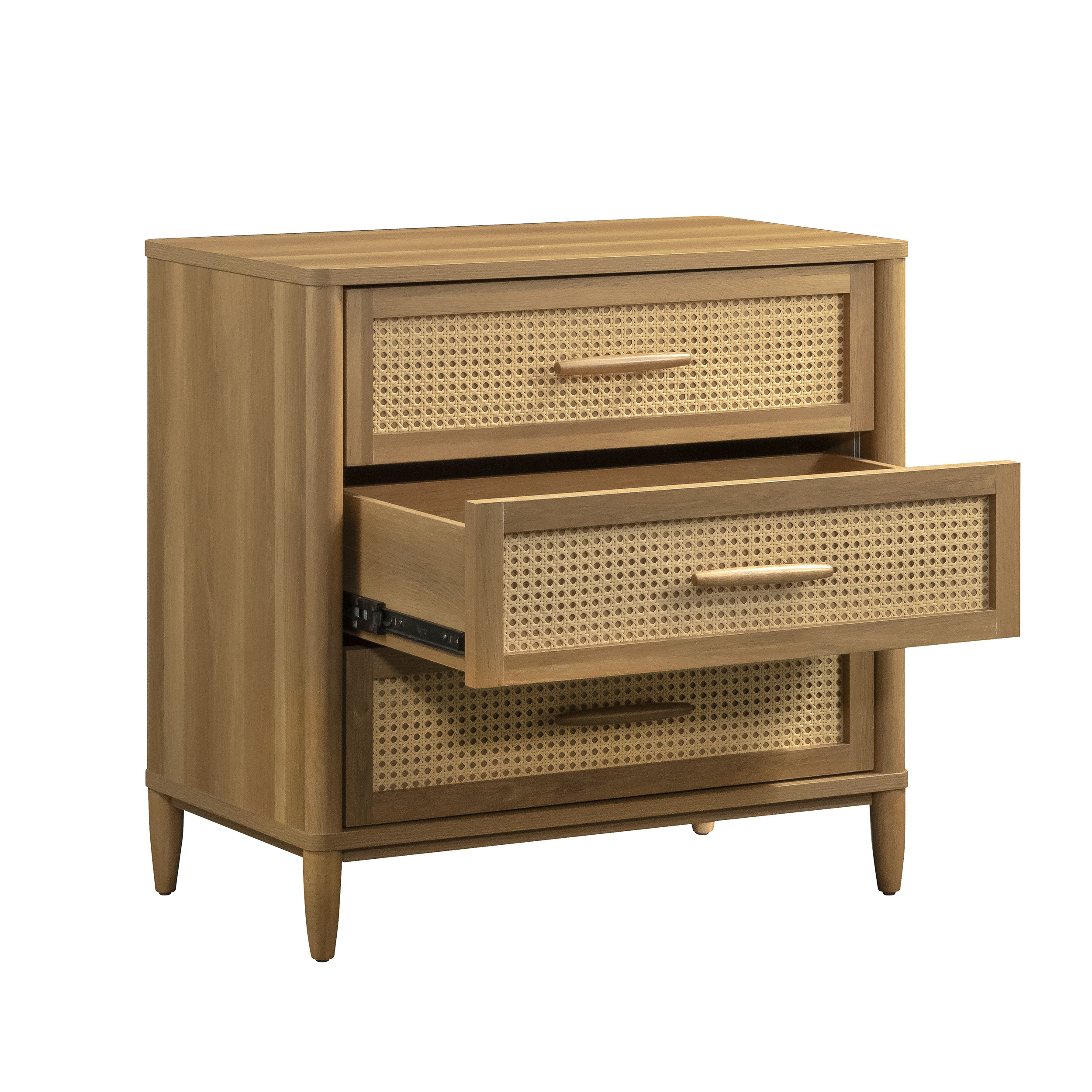 Better Homes & Gardens Springwood Caning 3-Drawer Chest with USB, Light Honey finish | Walmart (US)