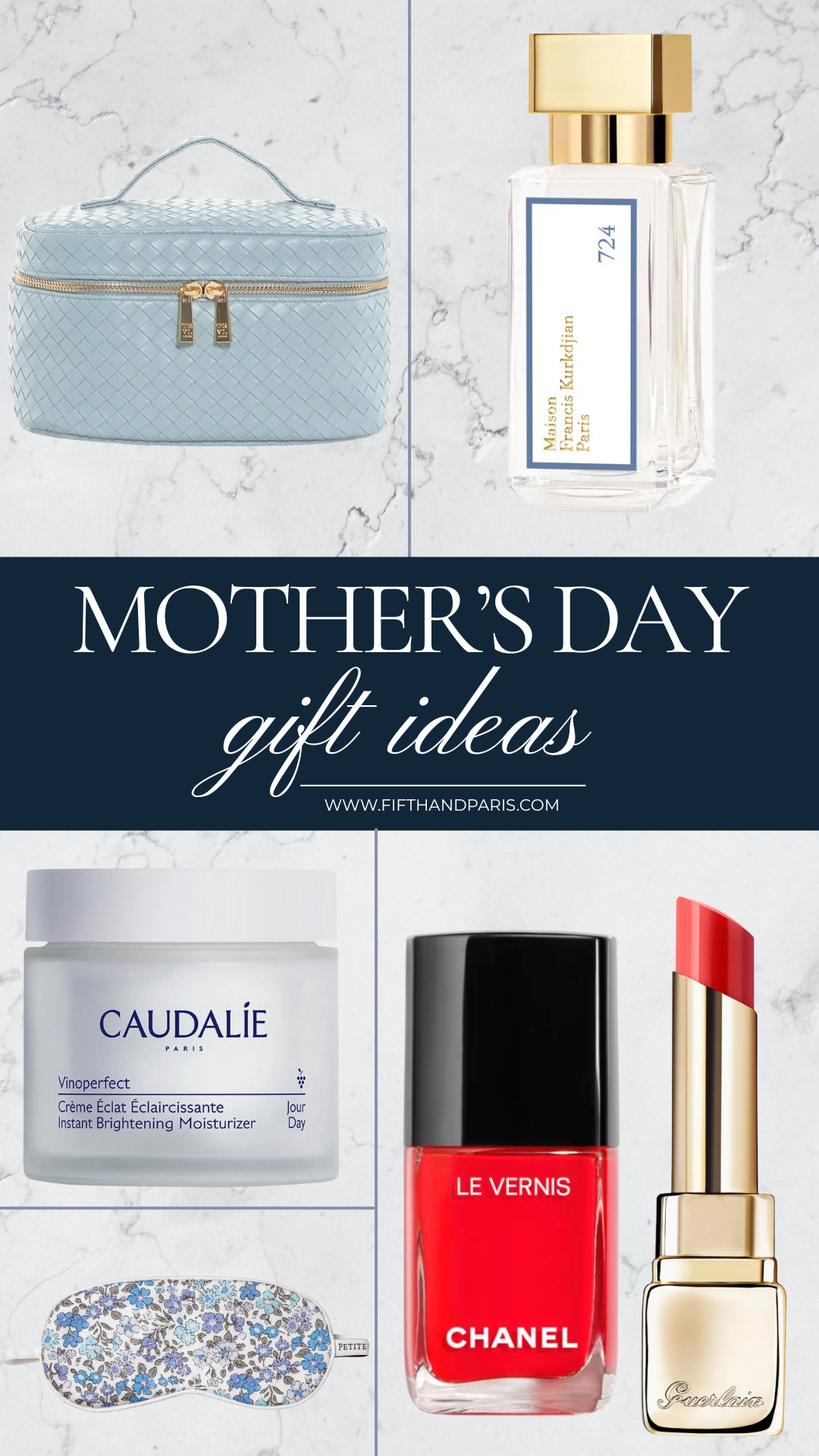 Mother's Day Gift Ideas for the Beauty Lover

1.  Woven Makeup Bag

2.  724 Eau de Parfum
Maison Francis Kurkdjian

3.  Caudalie Moisturizer

4.  Sleep Mask

5.  Chanel Red Nail Polish

6.  Guerlain Red Lipstick - Allure Winner of the year 

 #LTKGiftGuide #LTKOver40 #LTKBeauty