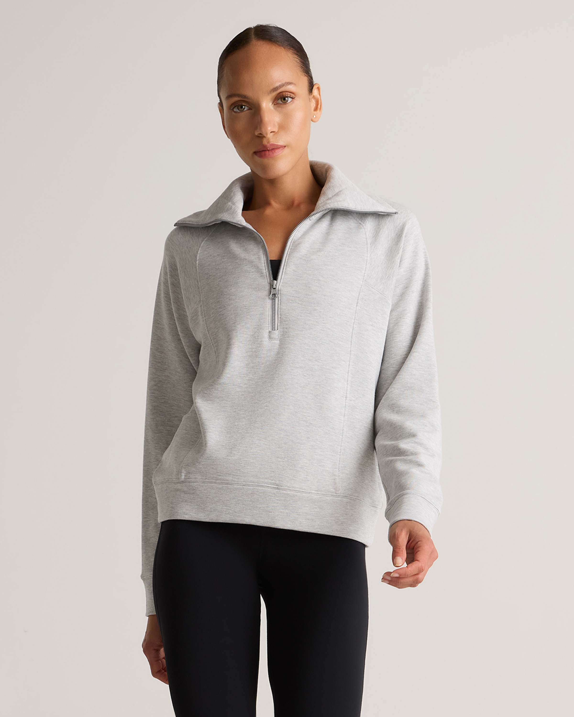 Quince | Women's SuperSoft Fleece Half Zip in Heather Grey, Size Medium, Lenzing Modal | Quince